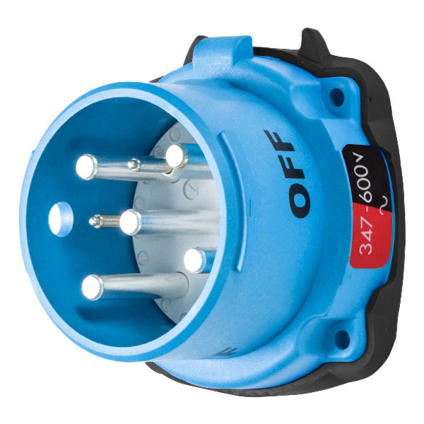 33-38147-972-4X - DS30 INLET POLY BLUE SIZE 3 TYPE 4X 3P+N+G 30A 347/600 VAC 60 Hz +2 AUX TYPE 4X WATERTIGHTNESS